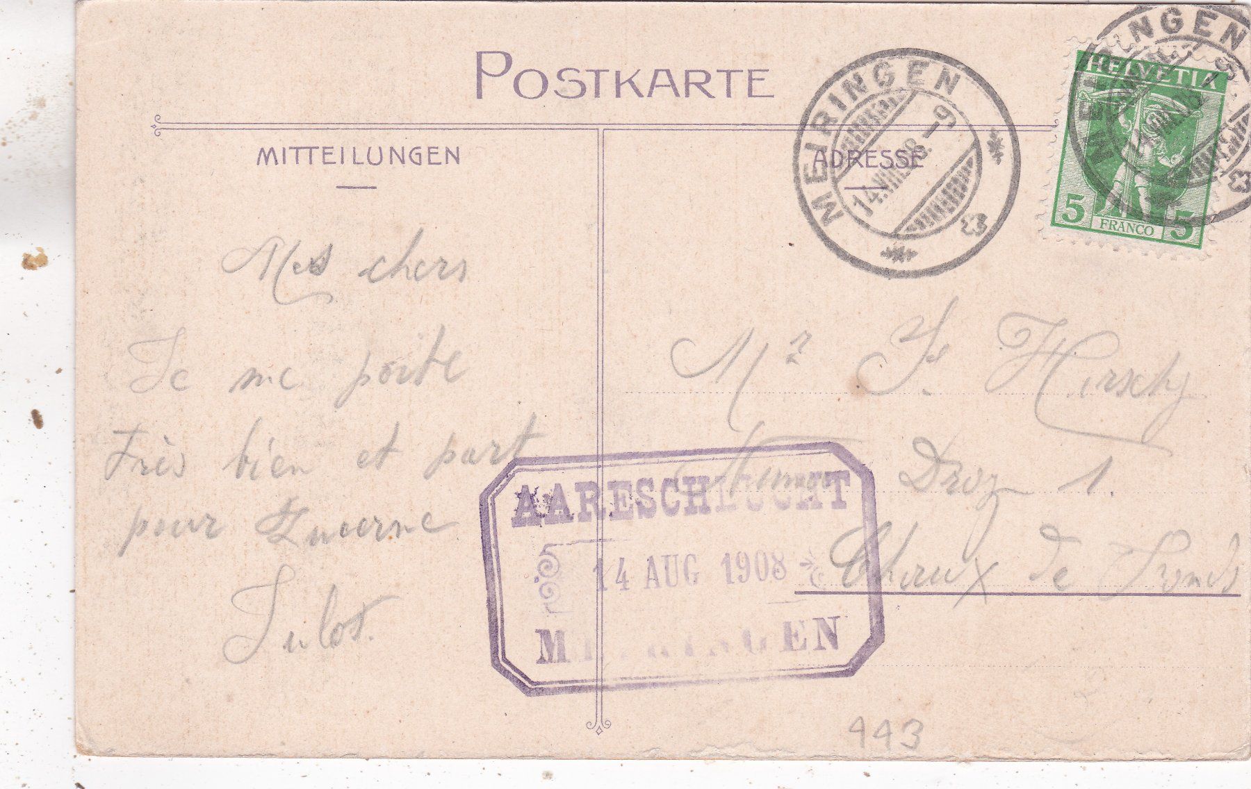 Ansichtskarten: Aareschlucht Meiringen 1908 – Gebraucht aus Herisau von Lisegrat2008 1