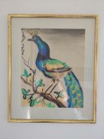 Aquarell Pfau auf Ast, Original signiert, gerahmt