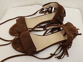 Bluegirl Blumarine Fransen Sandalen Gladiator Wildleder Brau