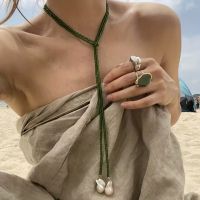 Grüne Y-Kette mit Barockperlen, neuwertig, Sommer Schmuck