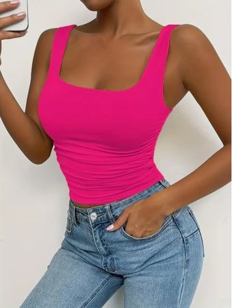 Uni pinkes Top mit seitlicher Raffung Gr. XS - 226178