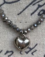 Collier fantaisie BIBA perle facette&coeur argenté+brillan