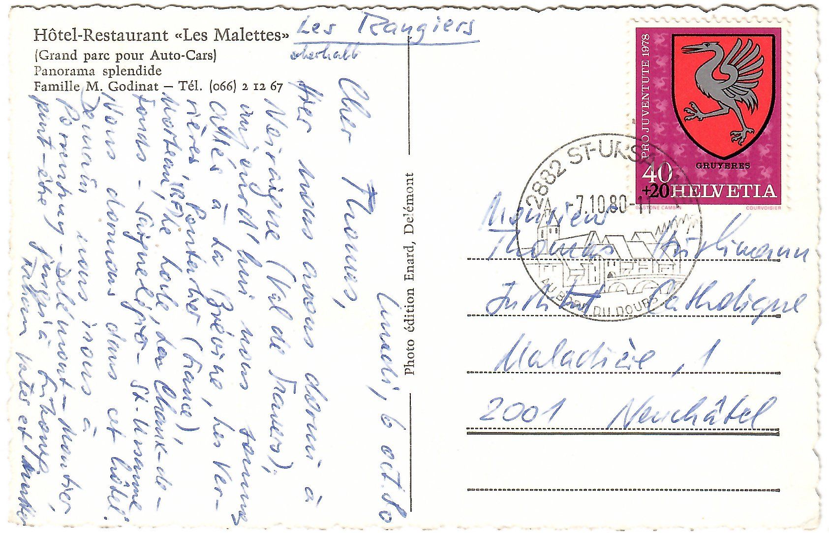 Cartoline postali: Ansichtskarte Asuel,  Hotel Restaurant Les Malettes – Usato da Kerns venduto da etma3 1