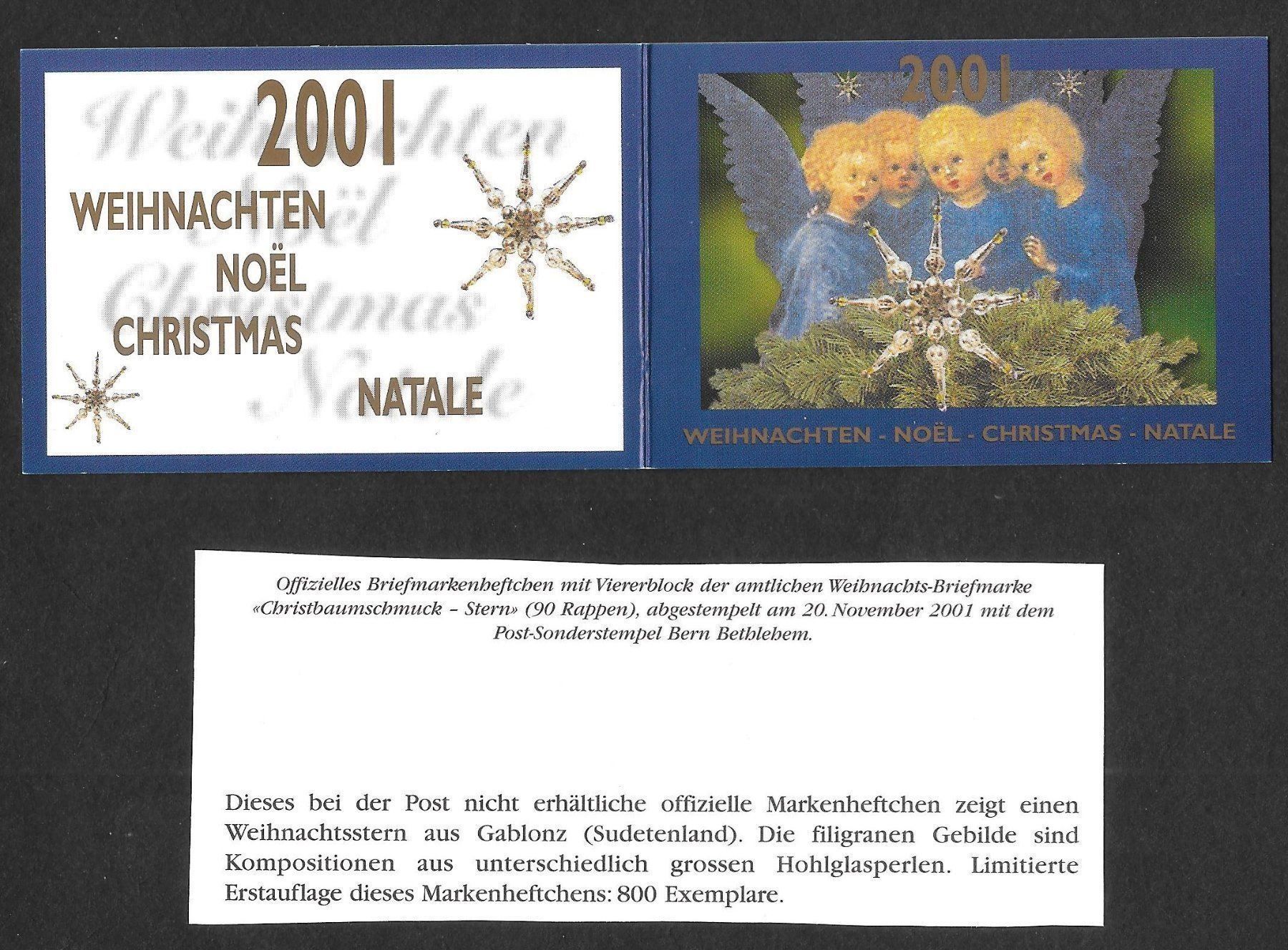 Tutti i francobolli: Markenheftchen Weihnachten Bern Bethlehem 17.-22.12.2001 – Nuovo (secondo la descrizione) da Olten venduto da clotaldi