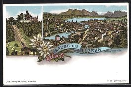 Litho Luzern, Totalansicht mit Bergpanor
