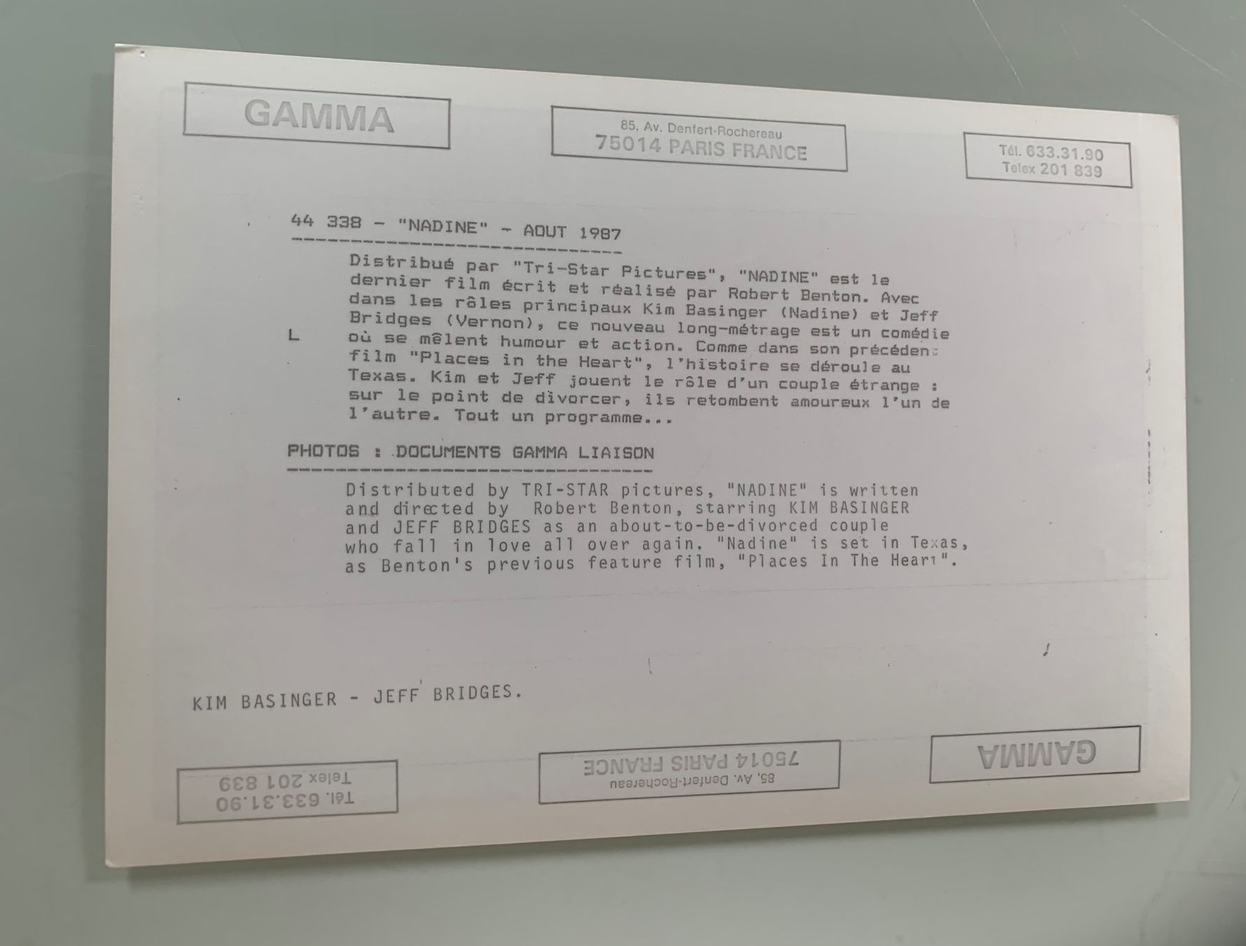 Foto & Immagini: Foto 1987 Kim Basinger & Jeff Bridges – Usato da Bern venduto da Artbrokerswitzerland 1