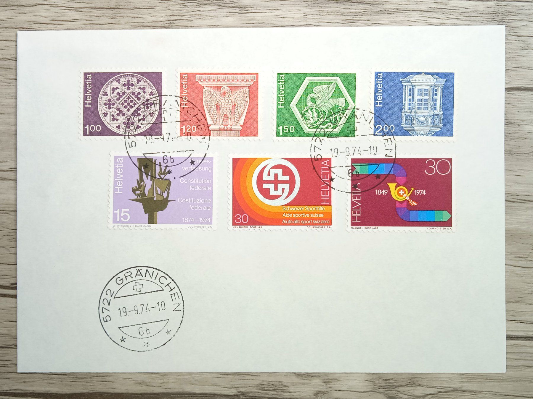 Alle Briefmarken: TR87 Enveloppe + Timbre Suisse 1974 – Gebraucht aus Cousset von Patrick_Collections