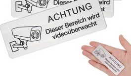 Aluschild Achtung Videoüberwacht (selbstklebend) 8.5x3cm