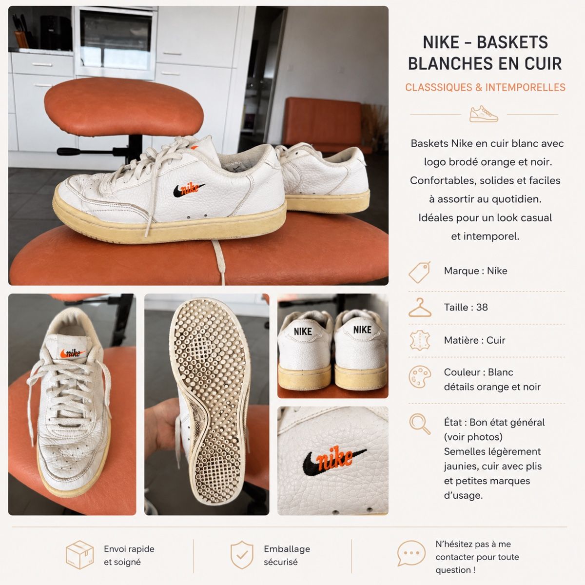 Nike Damenschuhe: Baskets Nike blanches en cuir – Gebraucht aus Bramois von Inarretable.co