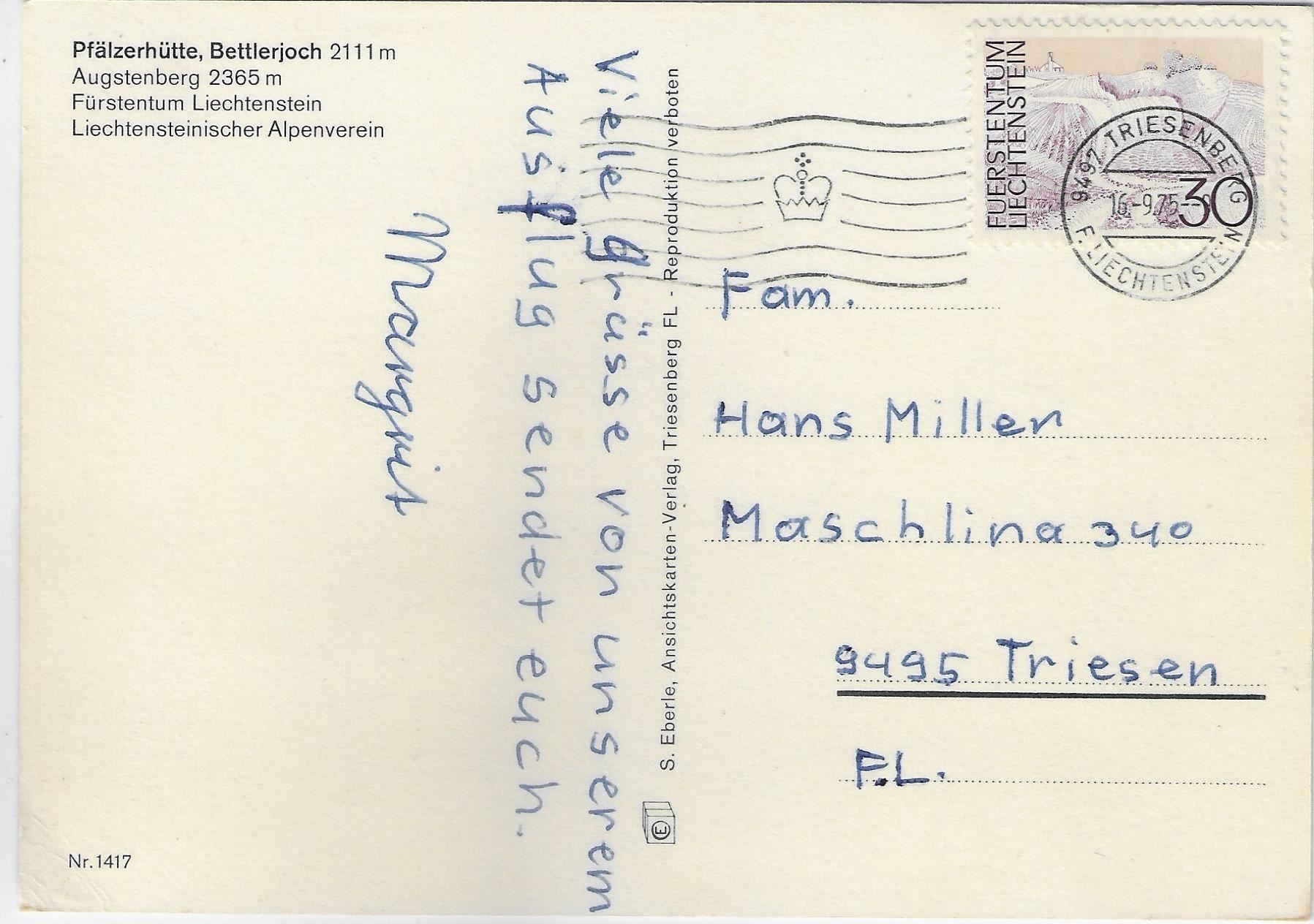 Cartoline postali: Pfälzerhütte, Bettlerjoch FL – Usato da Ettingen venduto da Kartenplanet 1