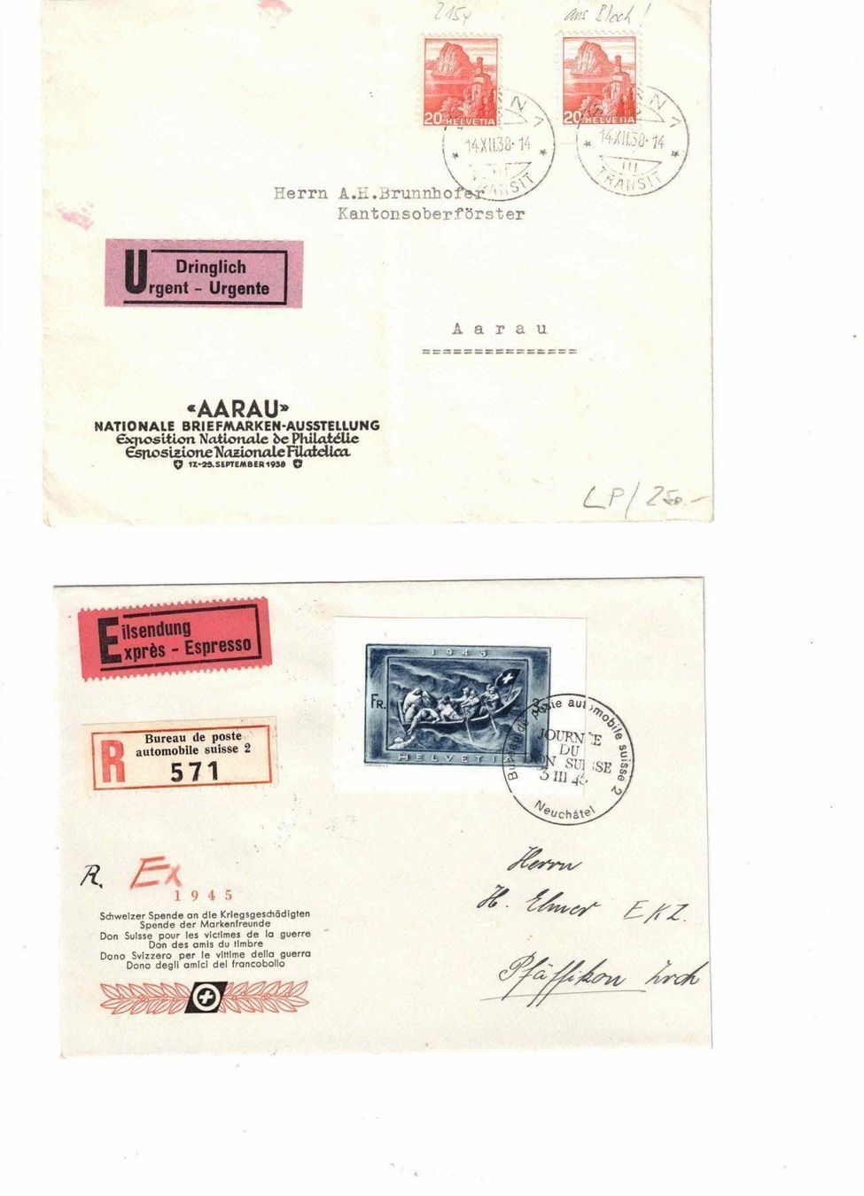 Alle Briefmarken: Zwei seltene Blockausschnitte !!! – Gebraucht aus Bibern SH von Heinibuehrer