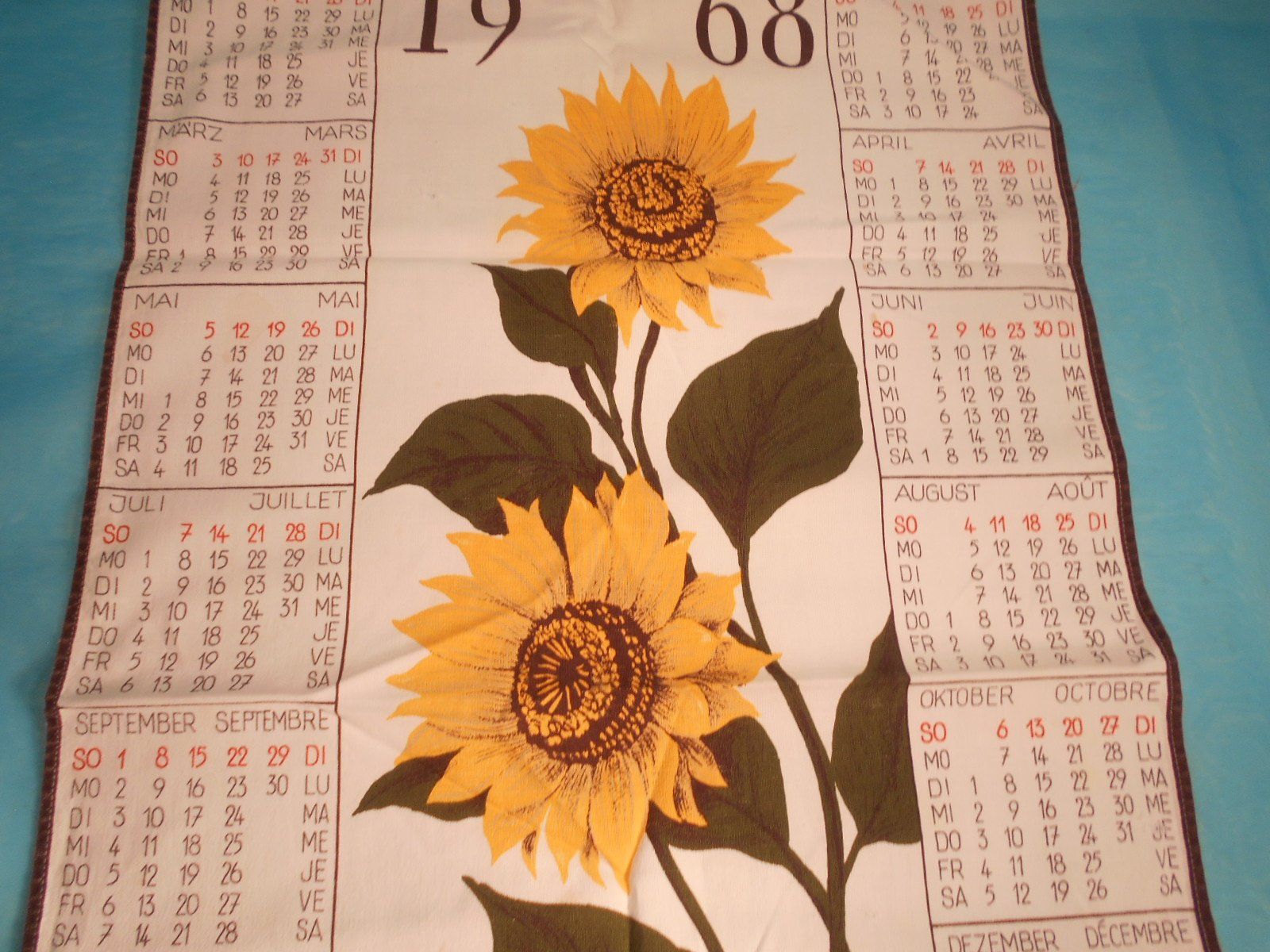 Kalender: Stoffkalender, 1968, Lehner, Sonnenblumen – Gebraucht aus Bellach von JingleCherry 1