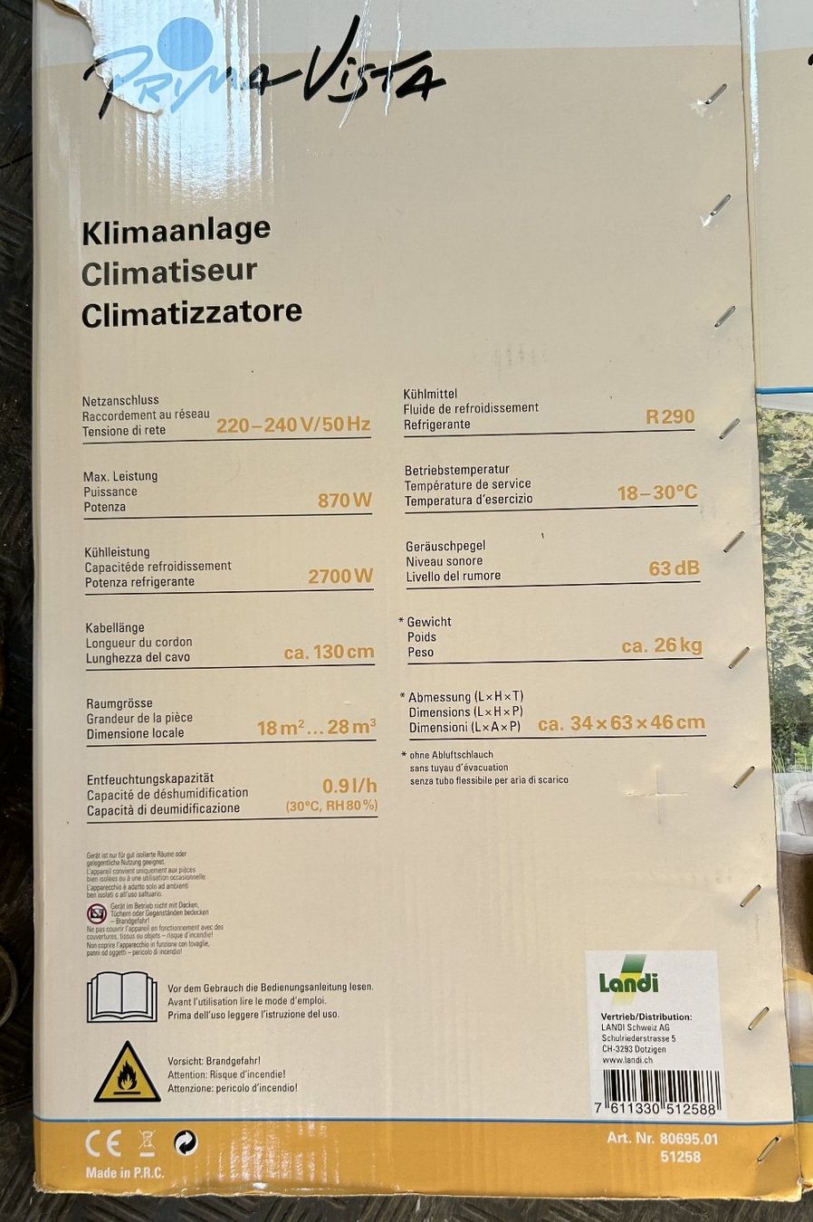 Luftreiniger: Prima Vista Klimagerät Neu – Gebraucht aus Lüchingen von  1
