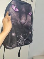 Schwarzer Gothic Rucksack mit Katzenmotiv & Pentagramm🐈‍⬛️✨