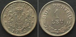 RUMÄNIEN 1 Leu 1924 Ku-Ni ERHALTUNG! unz