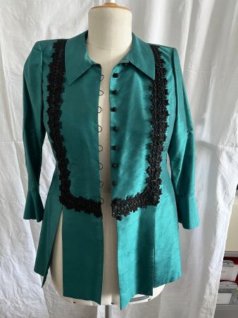 Seidenbluse grün/petrol im Belle époque Style Gr.44/46