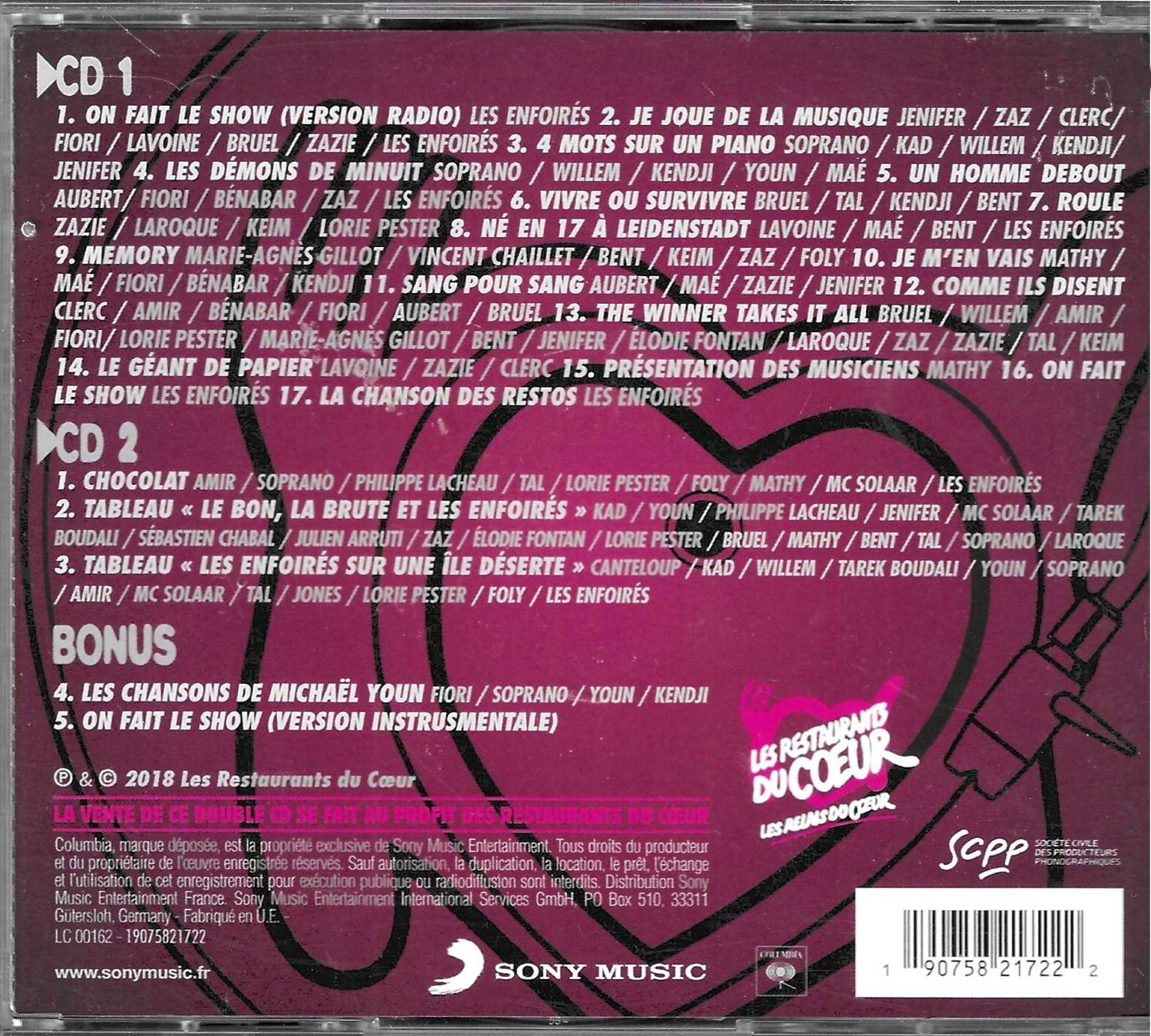 CD: Les Enfoirés 2018 2 CD's - Musique ! – Usato da Savagnier venduto da Ne2065 1