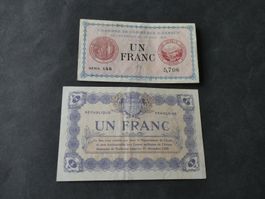 Frankreich, 2 Geldscheine Lokalausgaben um 1915