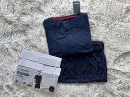 ⭐️LIVERGY⭐️ Herren Kurzer Pyjama Dunkelblau 100% Baumwolle L
