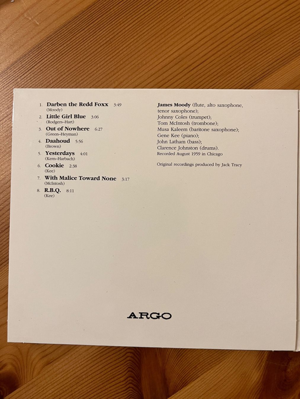 CDs: JAMES MOODY on ARGO – D'occasion à Lausanne par sbar224 2
