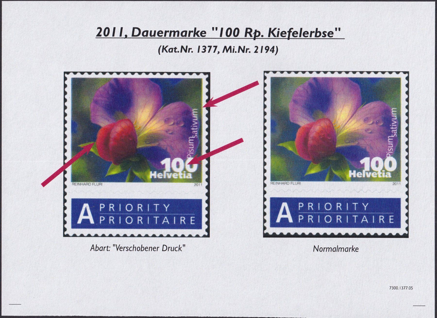 Tutti i francobolli: 2011, Nr.1377.Ab mit Druckverschiebung +mit Zertifikat – Usato da Sursee venduto da Luzernerraute 2