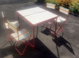 Klapptisch Campingtisch + 4 Stühle Set Retro 70er Jahre rot