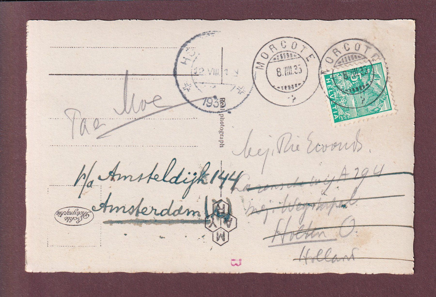 Cartoline postali: MORCOTE - Portici - Gente - 1935 – Usato da Pully venduto da nicecards 1