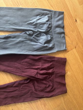 2x Leggings Rippstruktur, Grau/Weinrot, Grösse S/M (48)