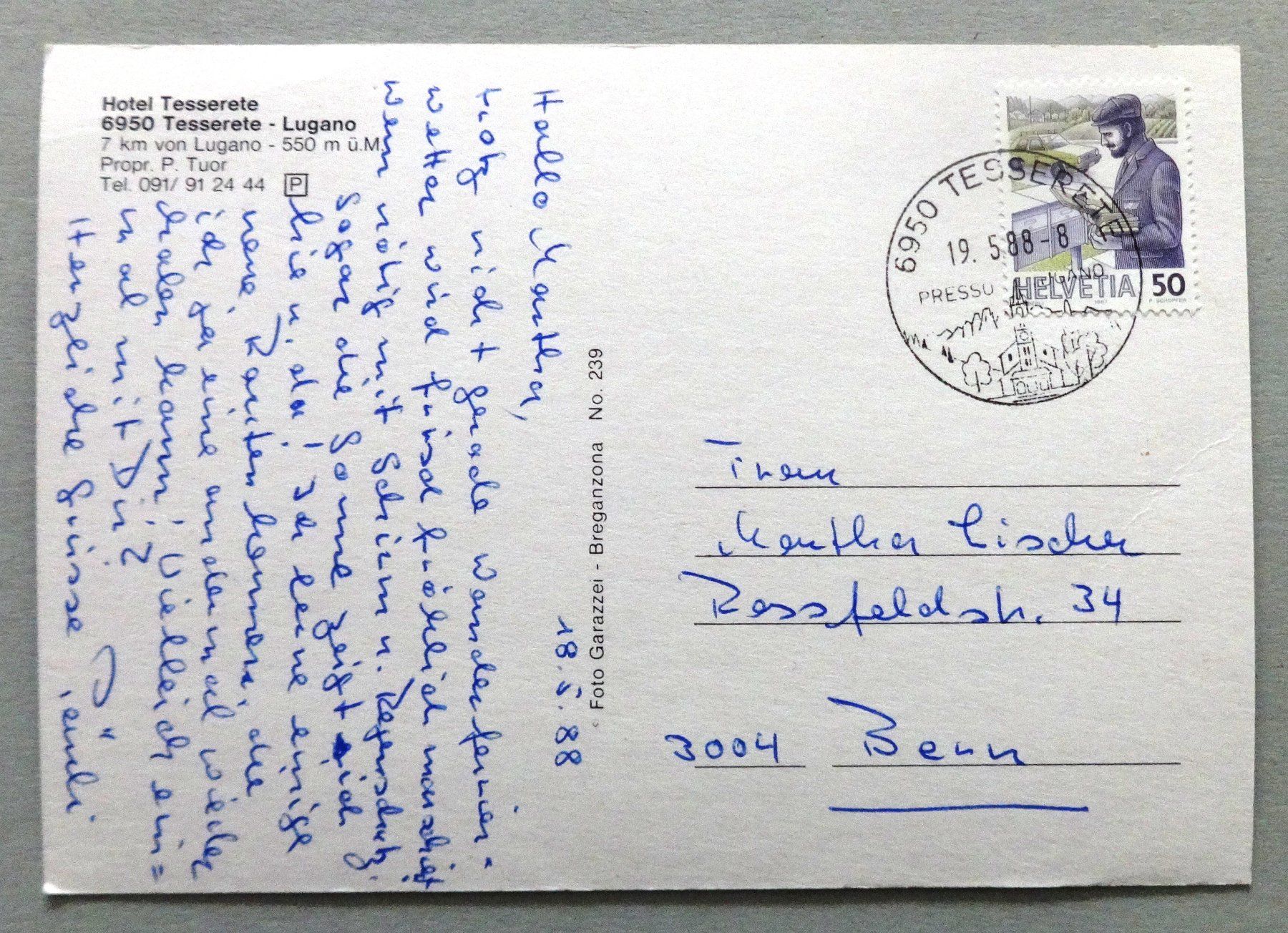 Cartoline postali: Hotel Tesserete, Tesserete-Lugano – Usato da Fétigny venduto da Billy2miny 1