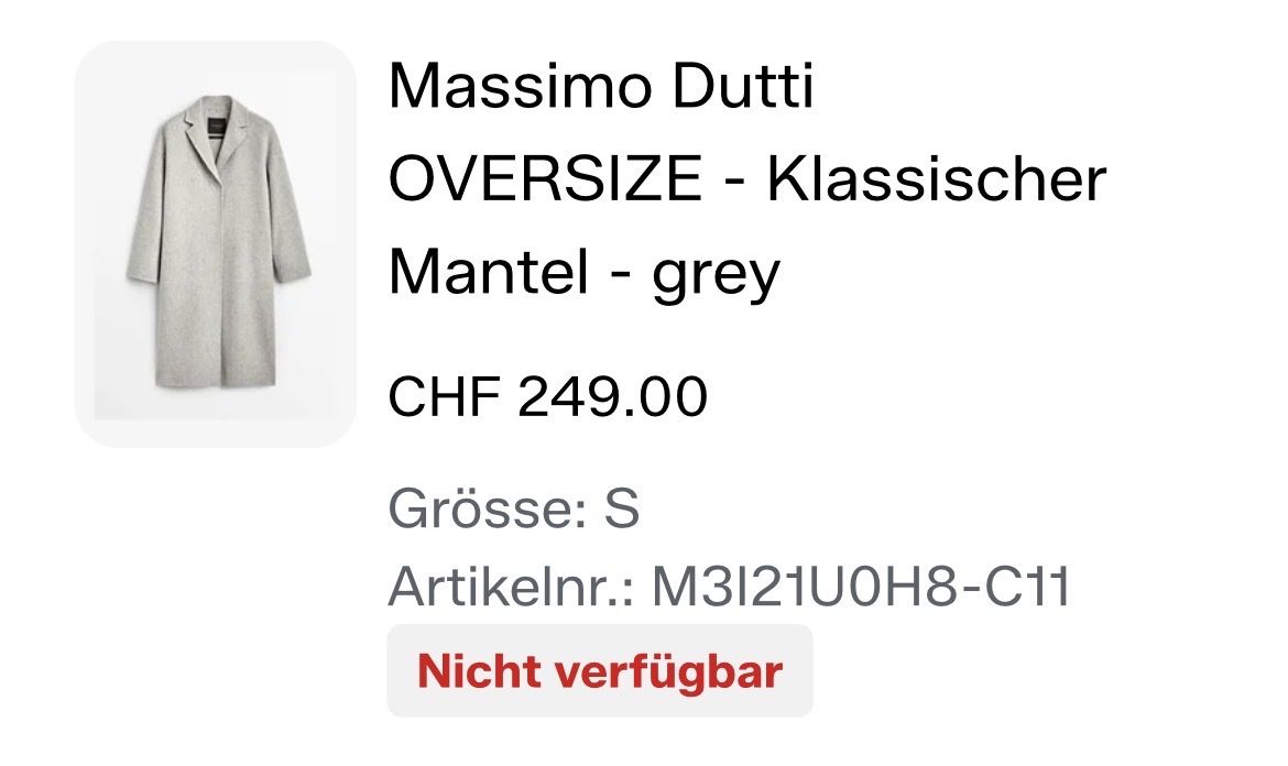Massimo Dutti Cappotti: Massimo Dutti Oversize Coat Grey Size S Classic Style – Usato da Bern venduto da mel_5xlj 1