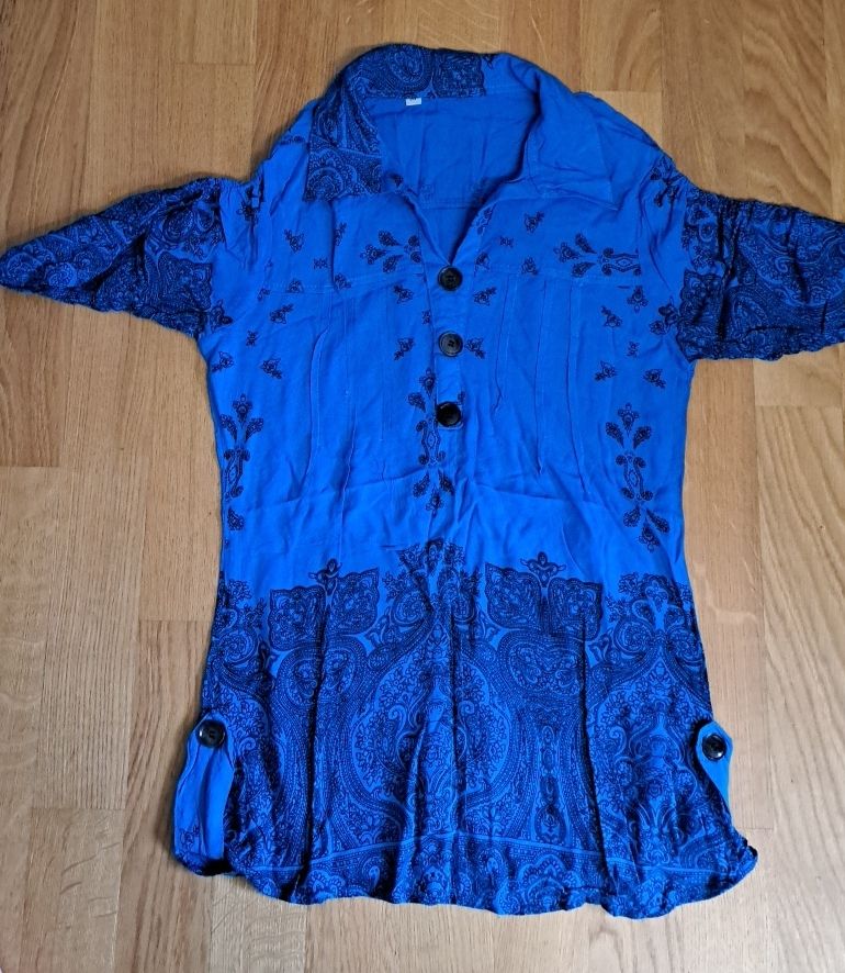 Camicette: Bohemian Blue Patterned Tunic Top - Size s- Summer Style – Usato da Bern venduto da mahilini