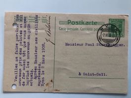 antike Postkarte, 5 Rp Telljunge grün, 1908, Nyon