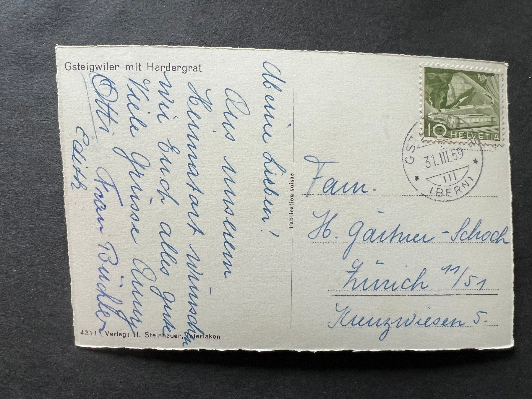 Cartes postales: Ansichtskarte Gsteigwiler   1959   (M187) – D'occasion à Hinwil par Sidi4 1