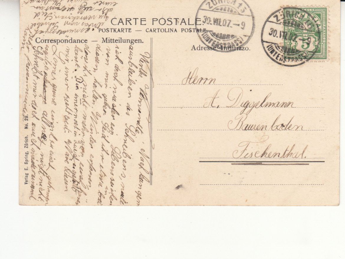 Cartoline postali: Zürich Unterstrass 1907 – Usato da Bürglen TG venduto da StampGraf 1