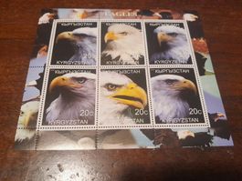Bloc de 6 Timbres Kirghizstan Aigles, Rare et Neuf!