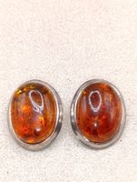 Vintage 925er Silber Ohrclips mit Bernstein 80er Jahre Top