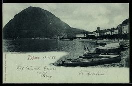 Mondschein-AK Lugano, Monte Salvatore und Seepromenade mit B