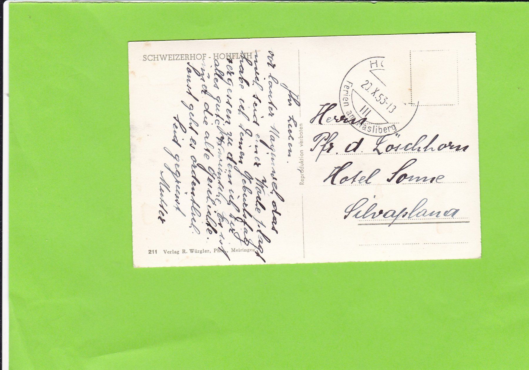 Cartoline postali: Schweizerhof-Hohenfluh – Usato da St. Peterzell venduto da neckertal 1