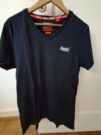 T-shirt Superdry bleu noir  col V taille L homme