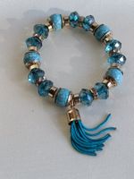 Schönes Boho-Stretch-Armband – Türkis-Optik & blaue Kristall