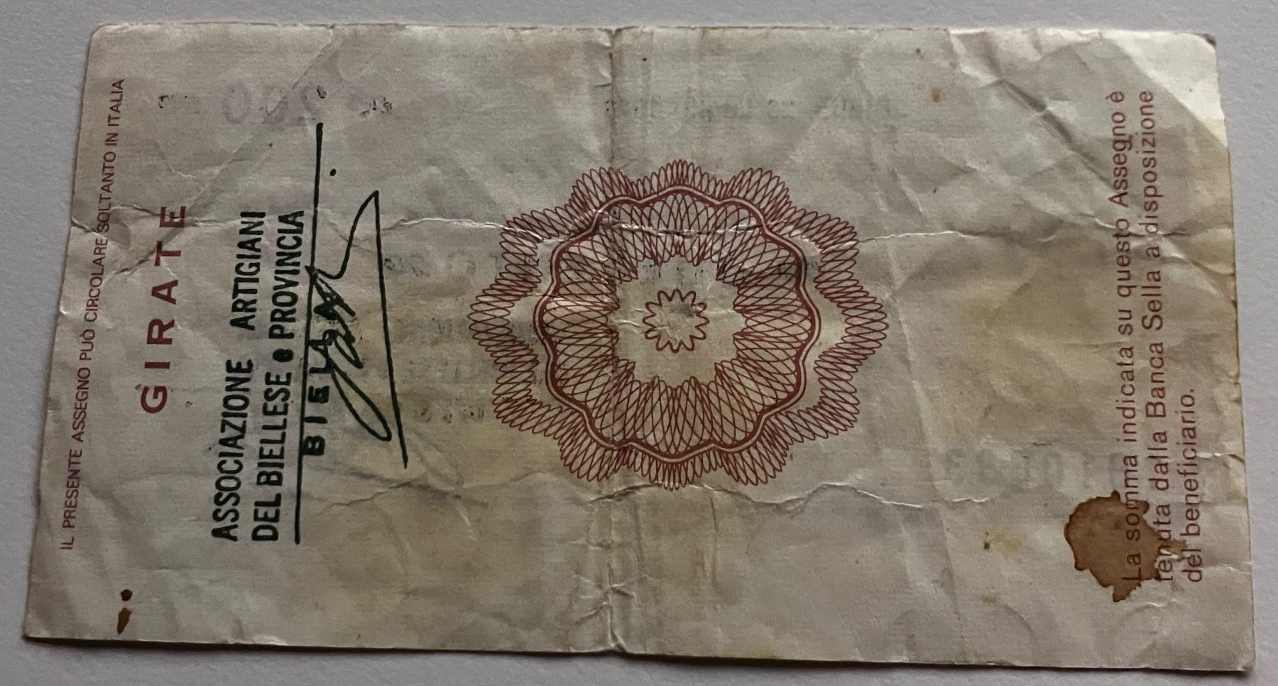 Banconote: Italien 200 Lire Scheck 1976 – Usato da Algetshausen venduto da Carrhard 1