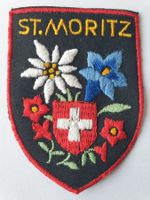 Vintage Badg Wappen St.Moritz Alpblumen ST. GALLER STICKEREI