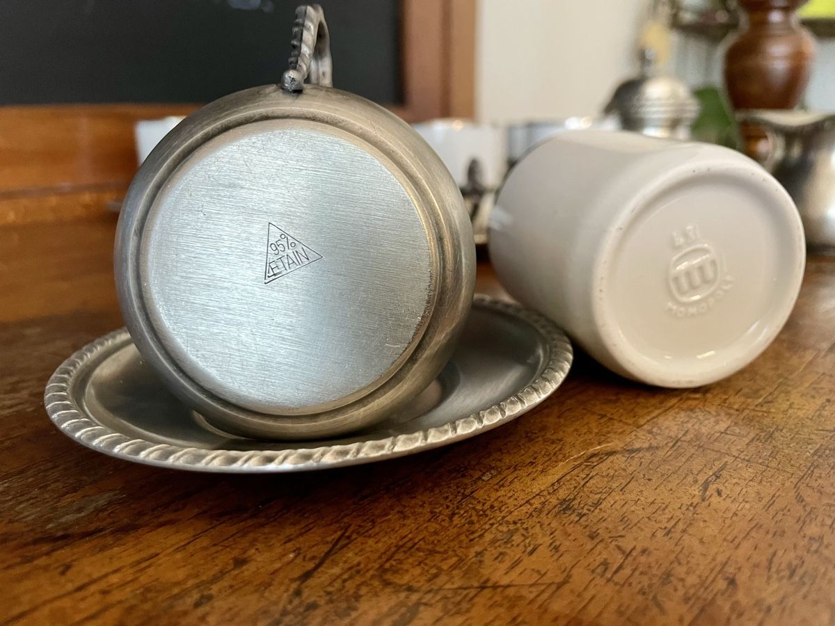 Tazze: Set da Caffè Vintage in Ceramica e Peltro – Usato da Seseglio venduto da GiacominiAntiques 2