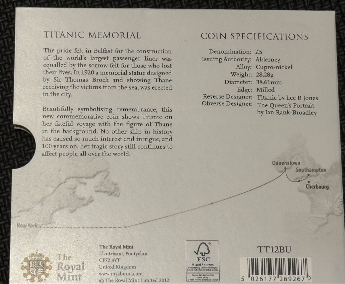 Toutes les monnaies: 2012 Coin Alderney Centenary Edition Titanic  – Neuf avec emballage d'origine à Bellikon par tomsawyer_75 6