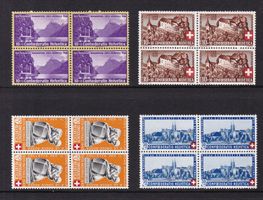 16 Stk. Pro Patria Viererblocks ab 1938, postfrisch