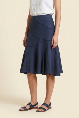 Jupe 100% Lin Bleu Marine Découpes Asymétriques T. S