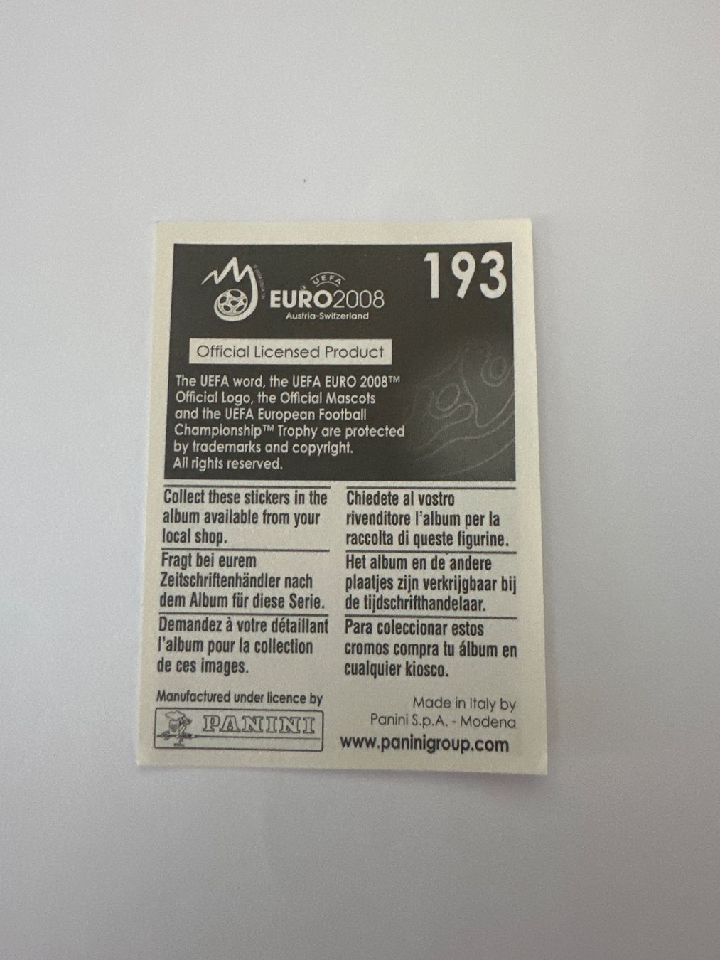 Panini Cartes à collectionner: Panini UEFA EM 2008 Sticker - Nr. 193 – D'occasion à Sulz AG par DealWerk 1