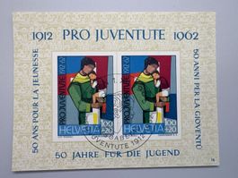 1962, Jubiläumsblock 50 Jahre Pro Juventute J199, gestempelt