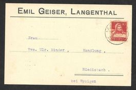Langenthal Postkarte Emil Geiser 4.5.1921