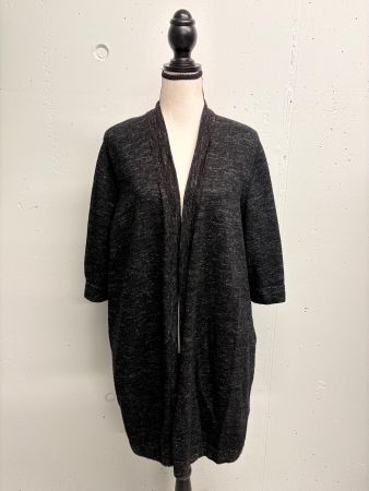Cos Cardigan S/M Wolle schwarz grau meliert lang Taschen